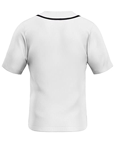 MOLPE Men's Blank Plain Hip Hop Hipster Button Down Baseball Jersey - White-1