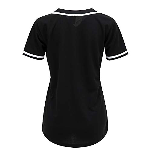 MOLPE Women Button Down Baseball Jersey, Black -2
