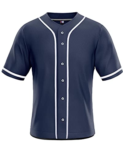 MOLPE Men's Blank Plain Hip Hop Hipster Button Down Baseball Jersey - Navy