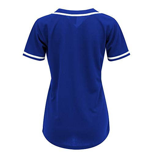 MOLPE Women Hip Hop Hipster Button Down Baseball Jersey, Blue -2