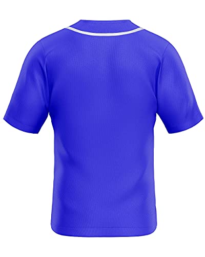 MOLPE Men's Blank Plain Hip Hop Hipster Button Down Baseball Jersey - Blue-1