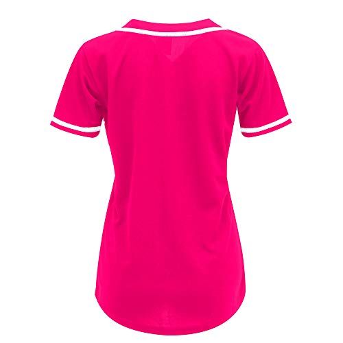 MOLPE Women Hip Hop Hipster Button Down Baseball Jersey, Hot Pink -2
