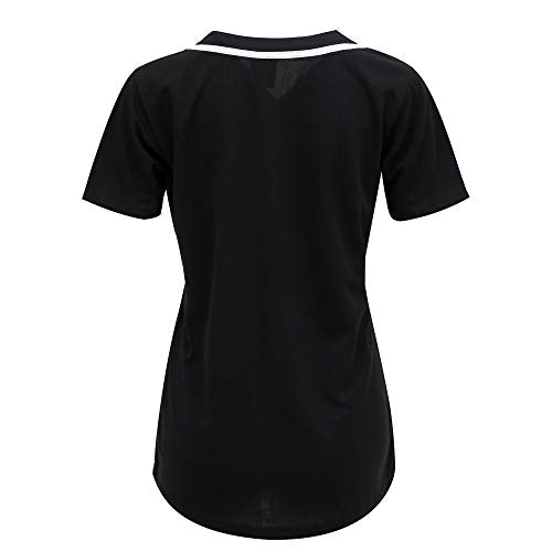 MOLPE Women Button Down Baseball Jersey Black -1