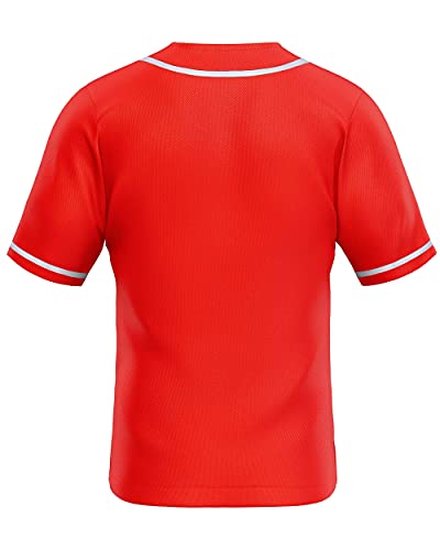 MOLPE Men's Blank Plain Hip Hop Hipster Button Down Baseball Jersey - Red-2