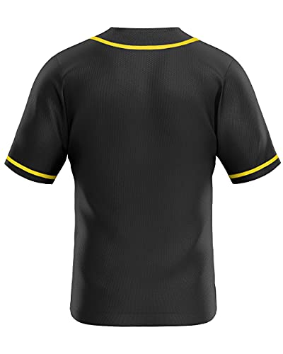 MOLPE Men's Blank Plain Hip Hop Hipster Button Down Baseball Jersey - Black/Gold