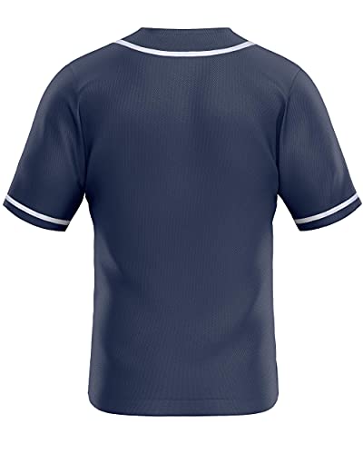 MOLPE Men's Blank Plain Hip Hop Hipster Button Down Baseball Jersey - Navy