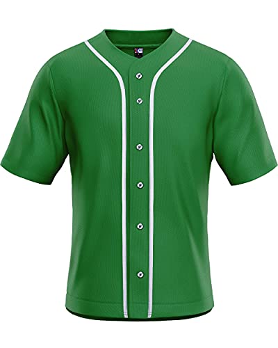 MOLPE Men's Blank Plain Hip Hop Hipster Button Down Baseball Jersey - Green-1