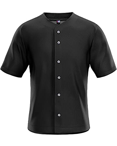 MOLPE Men's Blank Plain Hip Hop Hipster Button Down Baseball Jersey - Black
