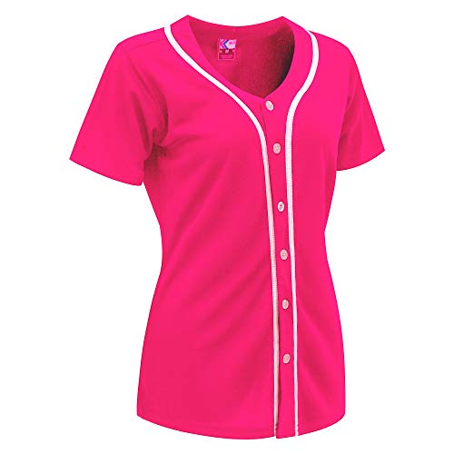 MOLPE Women Button Down Baseball Jersey, Hot Pink - 1