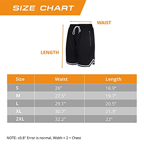 MOLPE Men's Basketball Shorts with Zipper Pockets, Mesh Polyester Gym Active Athletic Performance Workout Shorts (Black, S, s)