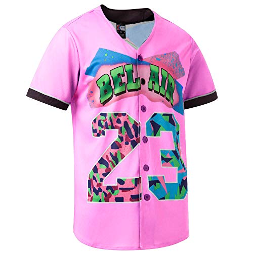 MOLPE Bel-Air 23 Printed Baseball Jersey for Men and Women, Pink