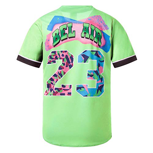 MOLPE Bel-Air 23 Printed Baseball Jersey, 90S Hip-Hop Clothing for Party, Light Green