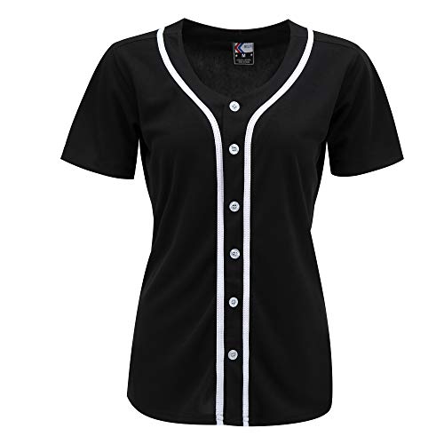 MOLPE Women Button Down Baseball Jersey Black -1