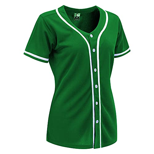 MOLPE Womens Baseball Button Down Jersey, Green -2