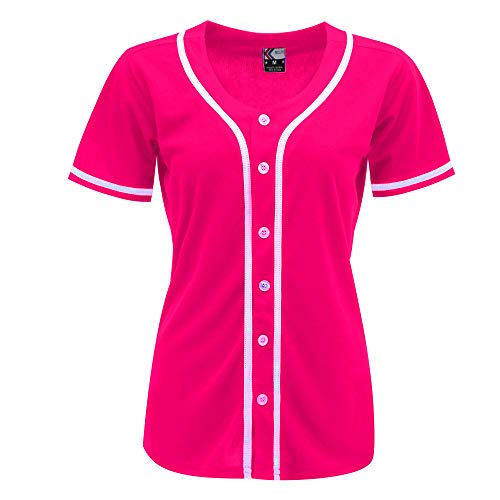 MOLPE Women Hip Hop Hipster Button Down Baseball Jersey, Hot Pink -2