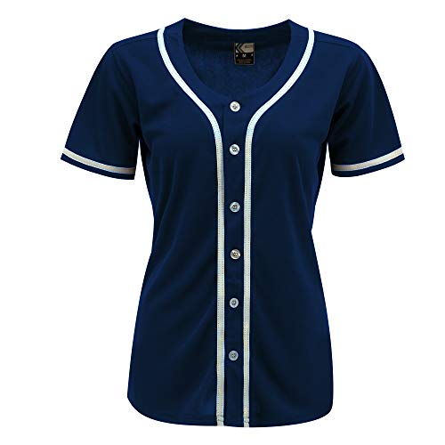 MOLPE Womens Baseball Button Down Jersey, Navy - 2