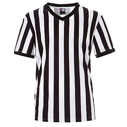 MOLPE Men's Referee Jersey, V-Neck Black & White Striped Official Shirt, for Basketball, Football and Soccer Games, S-3XL