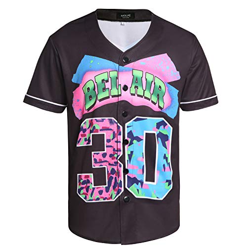 MOLPE Bel-Air 30 Printed Baseball Jersey for Men and Women, Black