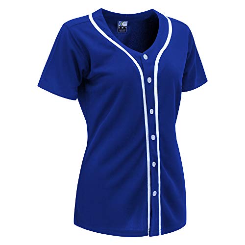 MOLPE Women Hip Hop Hipster Button Down Baseball Jersey, Blue -1