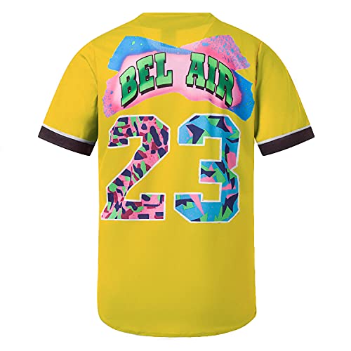 MOLPE Bel-Air 23 Printed Baseball Jersey for Men and Women, Yellow