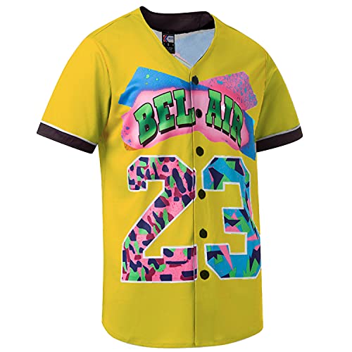 MOLPE Bel-Air 23 Printed Baseball Jersey for Men and Women, Yellow