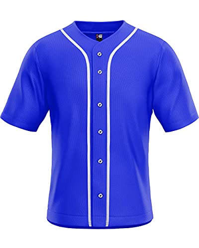 MOLPE Men's Blank Plain Hip Hop Hipster Button Down Baseball Jersey - Blue-1