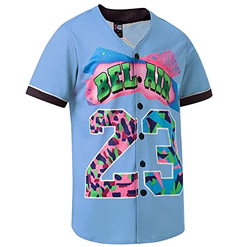 MOLPE Bel-Air 23 Printed Baseball Jersey for Men and Women, Baby Blue