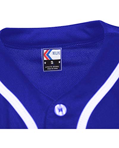 MOLPE Men's Blank Plain Hip Hop Hipster Button Down Baseball Jersey - Blue-1