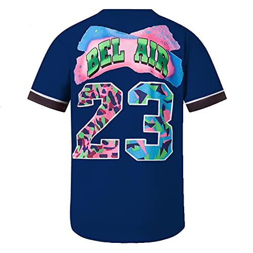 MOLPE Bel-Air 23 Printed Baseball Jersey for Men and Women, Navy