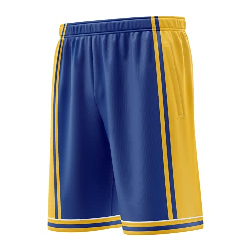 MOLPE Mens Basketball Shorts with Pockets 2 Pack, Polyester Gym Active Athletic Performance Workout Shorts (Blue/Red, S)