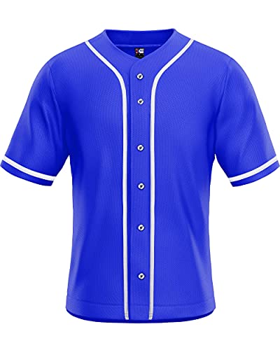 MOLPE Men's Blank Plain Hip Hop Hipster Button Down Baseball Jersey - Blue-2
