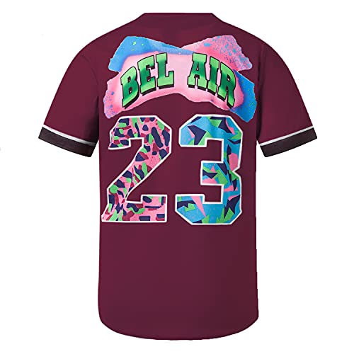 MOLPE Bel-Air 23 Printed Baseball Jersey for Men and Women, Wine Red