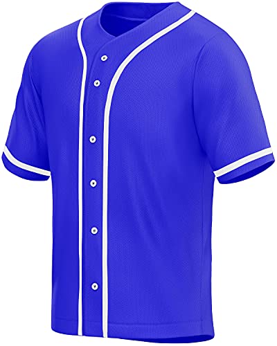 MOLPE Men's Blank Plain Hip Hop Hipster Button Down Baseball Jersey 