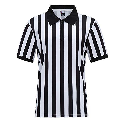 MOLPE Referee Jersey with Zipper, Black & White Striped Official Uniform, for Basketball, Football and Soccer Games, S-3XL