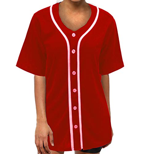 MOLPE Women Hip Hop Hipster Button Down Baseball Jersey, Red -1