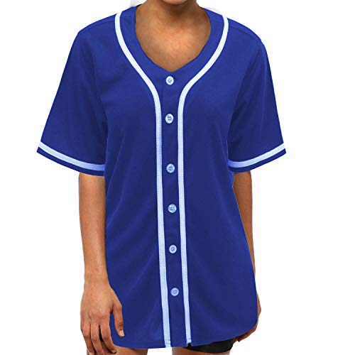 MOLPE Women Hip Hop Hipster Button Down Baseball Jersey, Blue -2