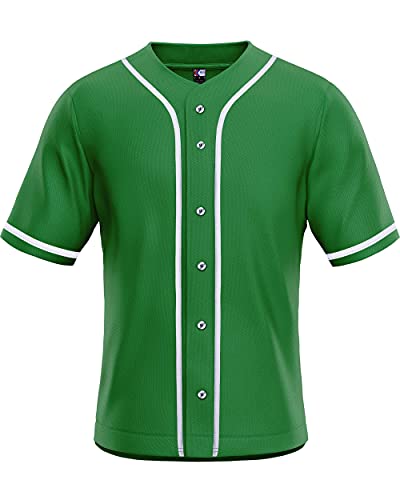 MOLPE Men's Blank Plain Hip Hop Hipster Button Down Baseball Jersey - Green-2