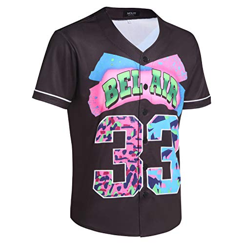 MOLPE Bel-Air 33 Printed Baseball Jersey for Men and Women, Black