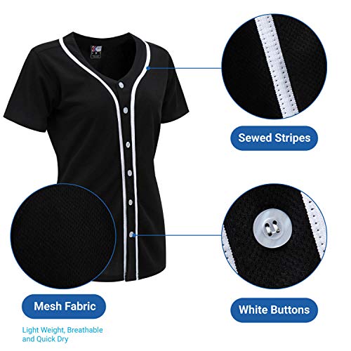 MOLPE Women Button Down Baseball Jersey Black -1