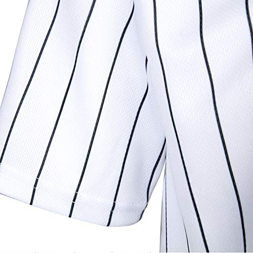 MOLPE Men's Blank Plain Hip Hop Hipster Button Down Baseball Jersey - White/Stripe