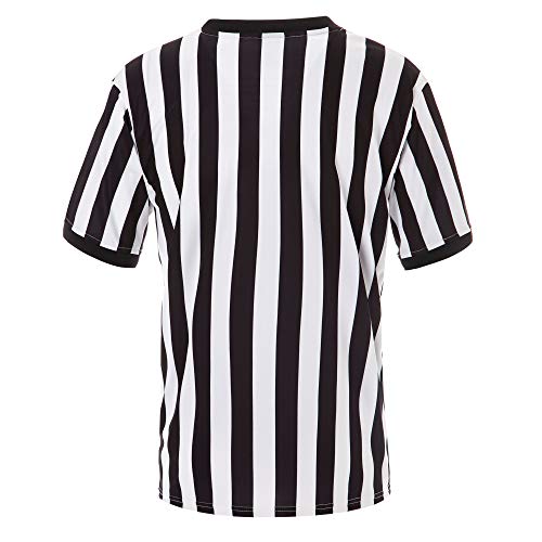 MOLPE Men's Referee Jersey, V-Neck Black & White Striped Official Shirt, for Basketball, Football and Soccer Games, S-3XL
