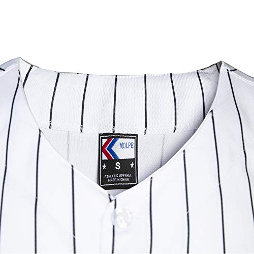 MOLPE Men's Blank Plain Hip Hop Hipster Button Down Baseball Jersey - White/Stripe