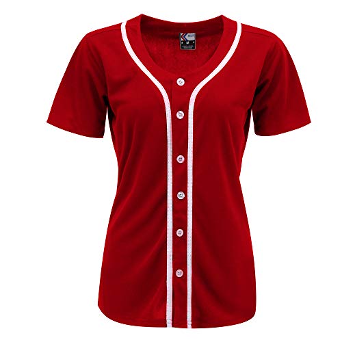 MOLPE Women Hip Hop Hipster Button Down Baseball Jersey, Red -1
