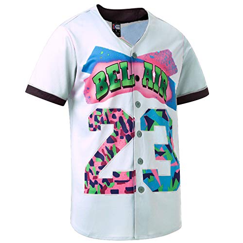 MOLPE Bel-Air 23 Printed Baseball Jersey for Men and Women, White