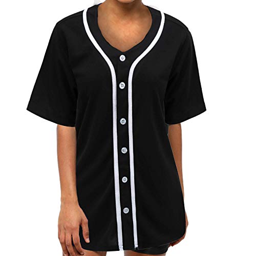 MOLPE Women Button Down Baseball Jersey Black -1