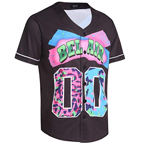 MOLPE Bel-Air 00 Printed Baseball Jersey for Men and Women, Black