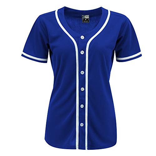 MOLPE Women Hip Hop Hipster Button Down Baseball Jersey, Blue -2