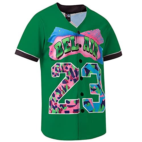 MOLPE Bel-Air 23 Printed Baseball Jersey for Men and Women, Green