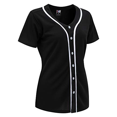 MOLPE Women Button Down Baseball Jersey Black -1
