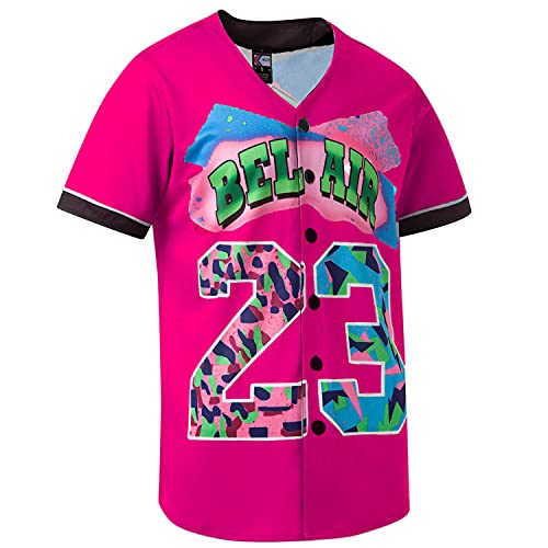 MOLPE Bel-Air 23 Printed Baseball Jersey for Men and Women, Hot Pink